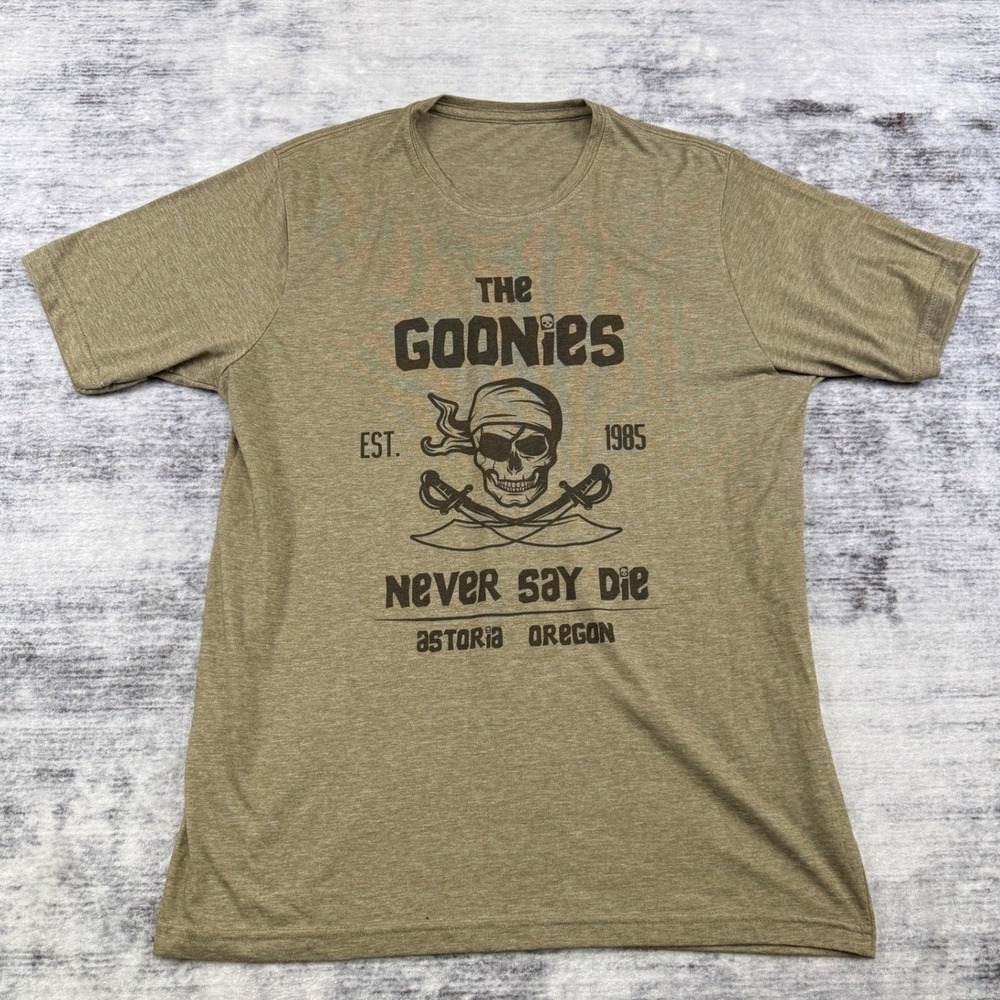 The Goonies Men's Never Say Die Astoria Oregon Graphic Tee Olive Green Heather